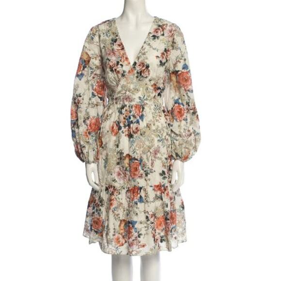 NWT Ungaro Remi Floral Print Tiered A-Line Dress White Multi Women's Size Large